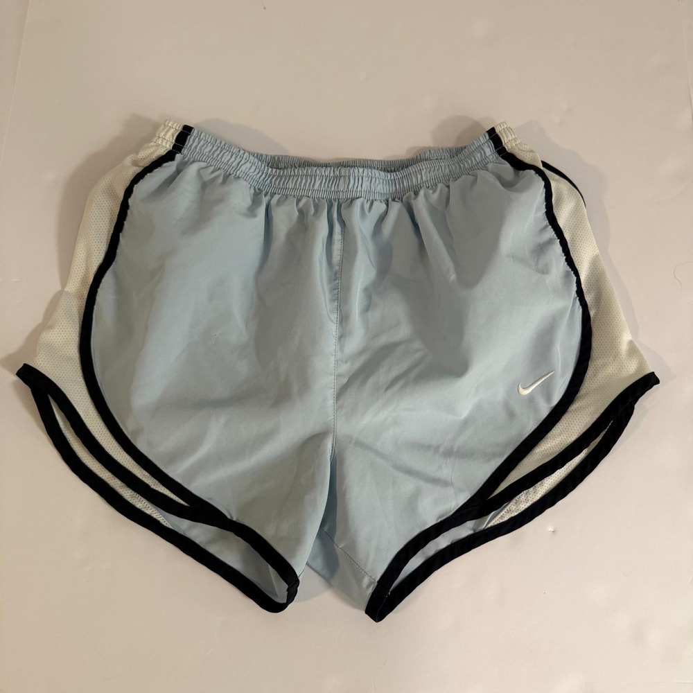 Nike Dri-FIT Tempo Running Shorts Light Blue White Black Trim Womens Small